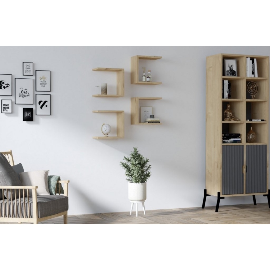 SET OM 4 Väggmonterade hyllor BASE brun