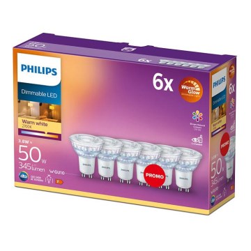 SET 6x LED Dimbar glödlampa Philips Warm Glow GU10/3,8W/230V 2200-2700K CRI 90