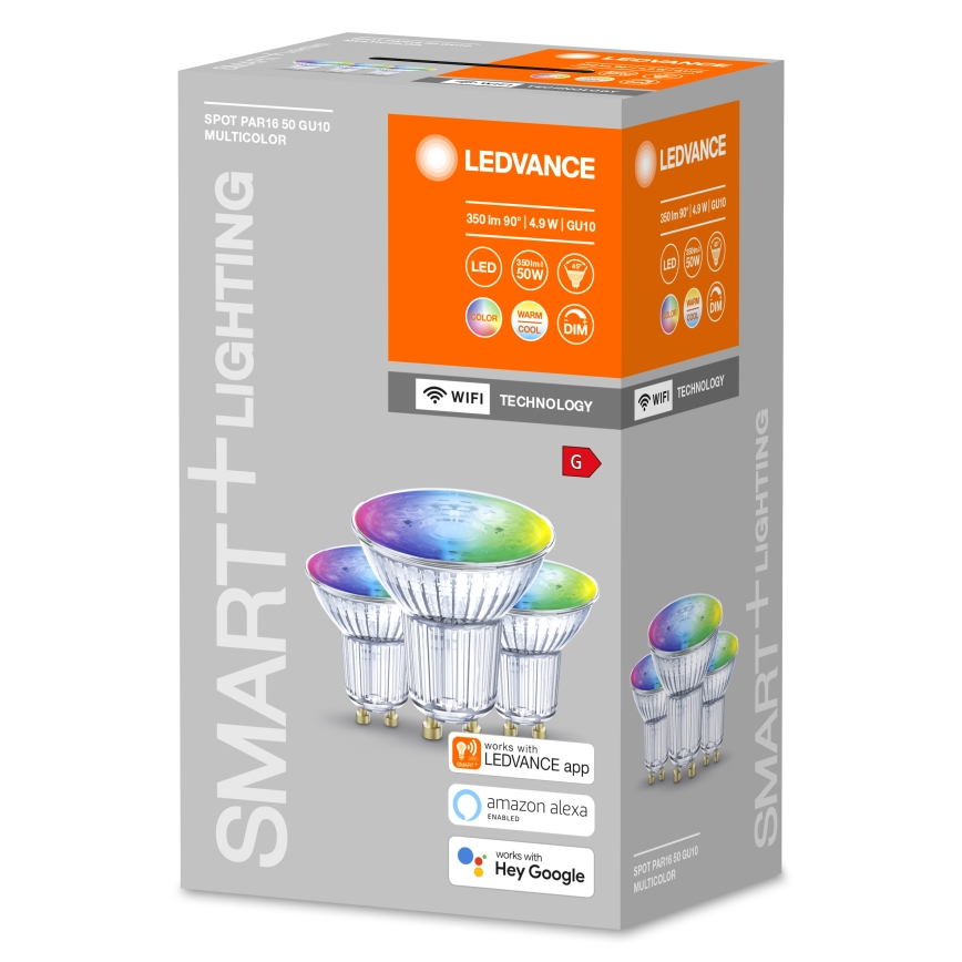 SET av 3 Dimbar RGBW LED-lampa SMART+ GU10/4,9W/230V 2700–⁠⁠6500 K –⁠ Ledvance