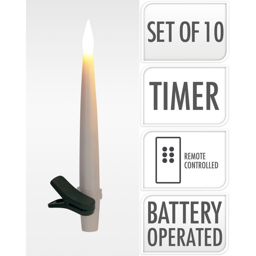 Set med 10 dimbara LED-juldekorationer, LED/1xAAA, 15 cm varmvita blockljus + fjärrkontroll