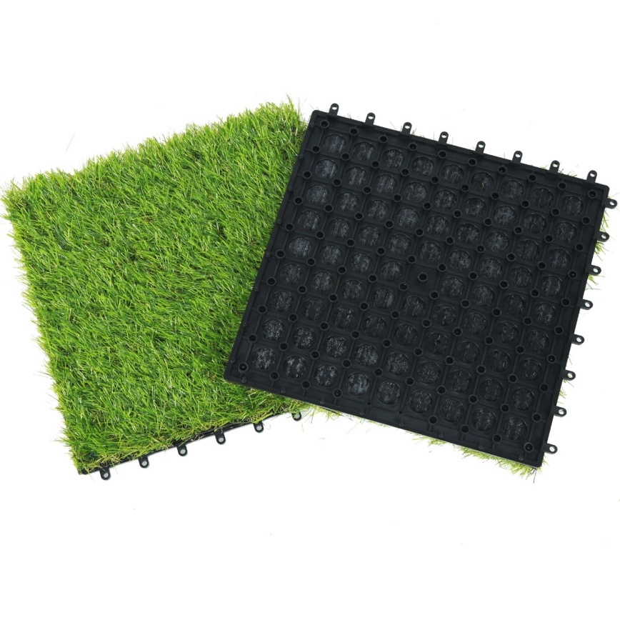 Set med 11 konstgräsplattor 30x30 cm, 20 mm, grön