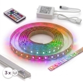 Set med 1x dimbar LED RGBW-remsa DIGITAL LED 9,6 W/230 V, 3 m + 3x infälld profil 1 m, silver/vit + fjärrkontroll