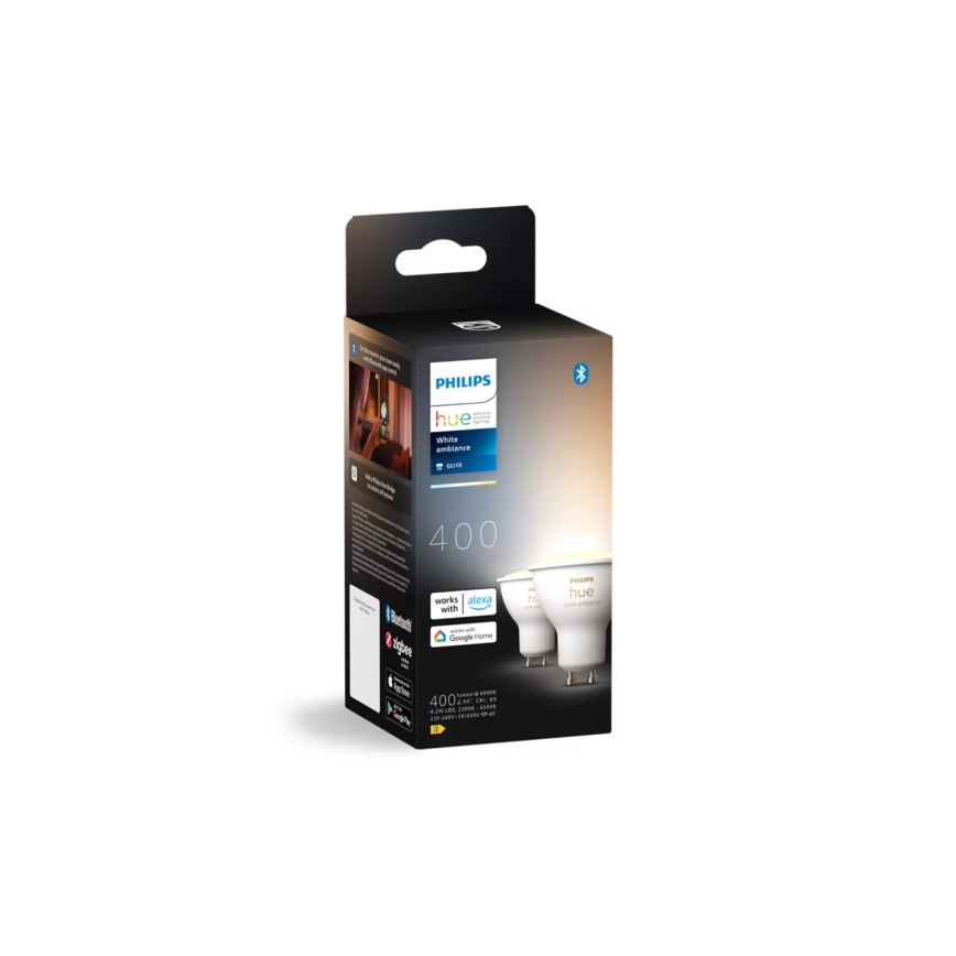 Set om 2 dimbara LED-lampor Philips Hue WHITE AMBIANCE GU10/4,2W/230V 2200-6500K + dimmer