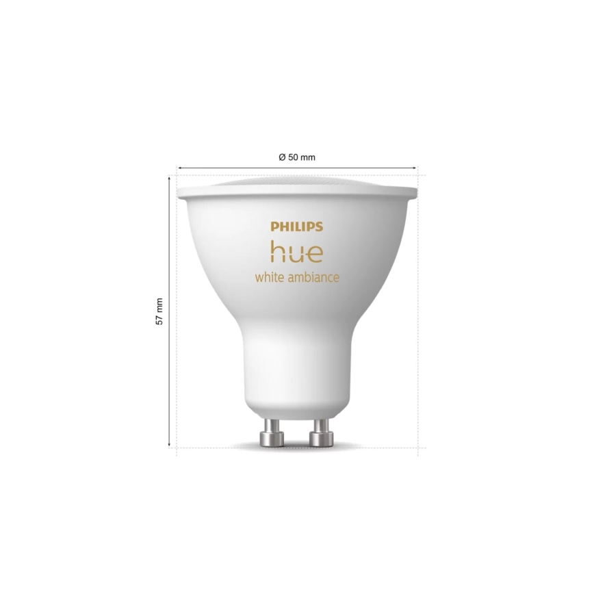 Set om 2 dimbara LED-lampor Philips Hue WHITE AMBIANCE GU10/4,2W/230V 2200-6500K + dimmer