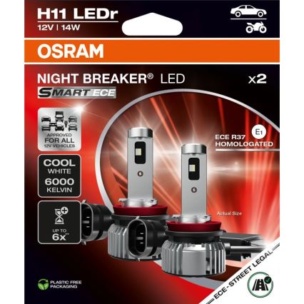 Set med 2 LED-bilampor NIGHT BREAKER SMART H11 PGJ19-2/14W/12V 6000K - Osram