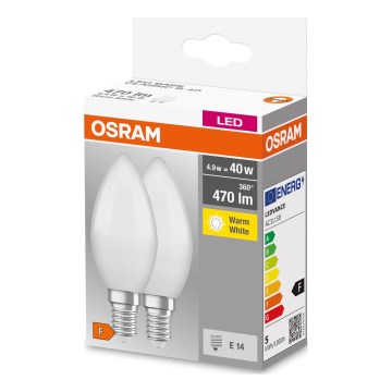 Set med 2 LED-lampor B38 E14/4,9W/230V 2700K - Osram