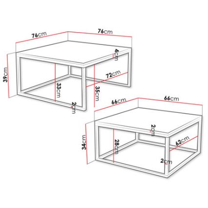Set med 2 soffbord DUAL 76x76/66x66 cm svart/vit