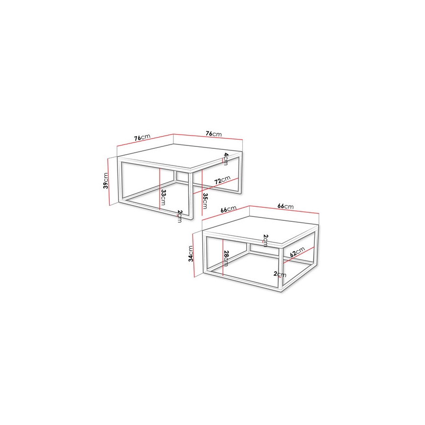 Set med 2 soffbord DUAL 76x76/66x66 cm svart/vit