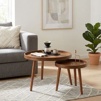 Set med 2 soffbord VERDE Ø 60/38 cm, valnöt