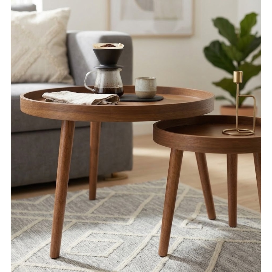 Set med 2 soffbord VERDE Ø 60/38 cm, valnöt