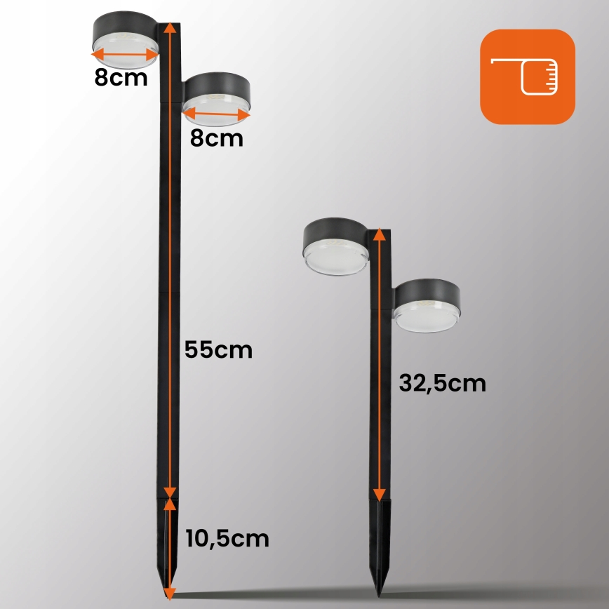Set med 2 solcellslampor 2xLED/1W/3,7V 1200 mAh 55 cm IP65 svart