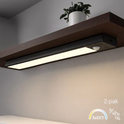 Set om 2 uppladdningsbara LED-belysningar för möbler med rörelse- och skymningssensor VIRO, 1,2 W / 3,7 V, 800 mAh, 3000/4000/6500 K, 30 cm, svart