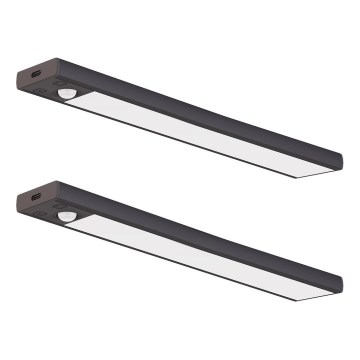Set med 2 uppladdningsbara LED-möbelbelysningar med rörelse- och skymningssensorer VIRO LED/1,2W/3,7V 800 mAh 3000/4000/6500K 30 cm svart