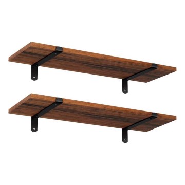 Set med 2 vägghyllor SHELFY, brun/svart