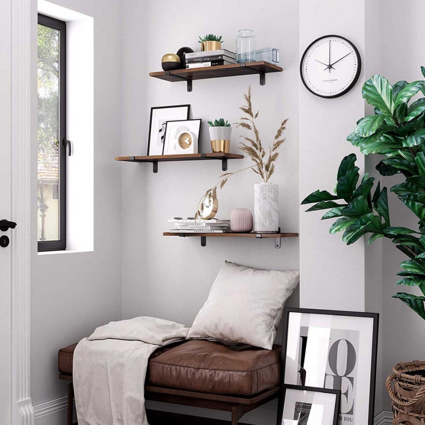 Set med 2 vägghyllor SHELFY, brun/svart