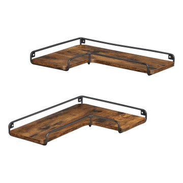 Set med 2 väggmonterade hyllor SHELFY 40x10x29 cm brun/svart