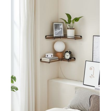 Set med 2 väggmonterade hyllor SHELFY 40x10x29 cm brun/svart