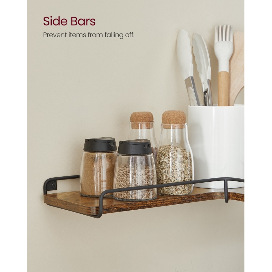 Set med 2 väggmonterade hyllor SHELFY, brun/svart