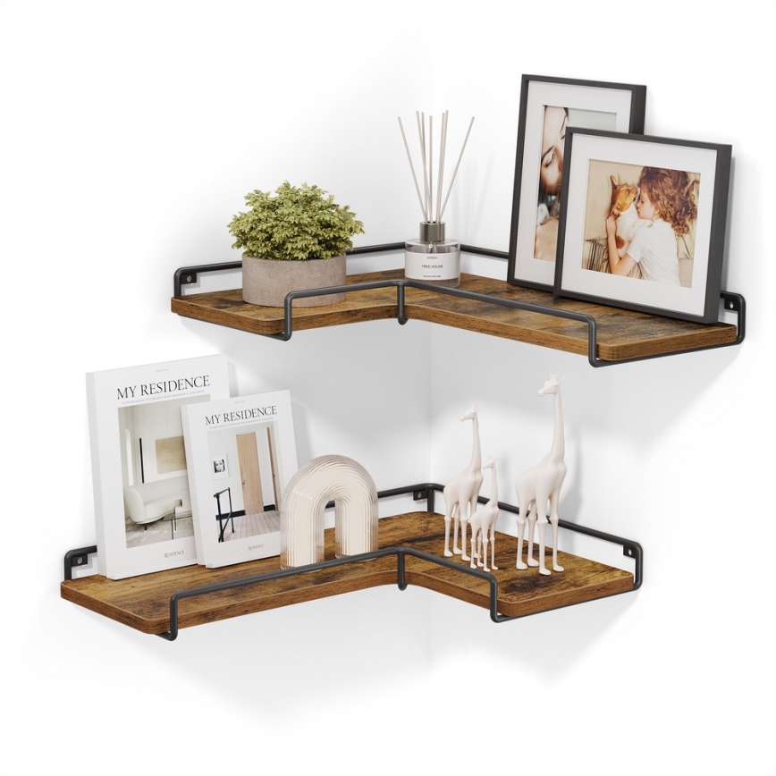 Set med 2 väggmonterade hyllor SHELFY, brun/svart