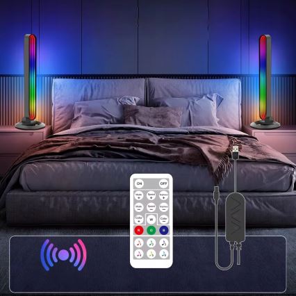 SET MED 2x LED RGBIC dimbar bordslampa LED/5W/5V svart + fjärrkontroll