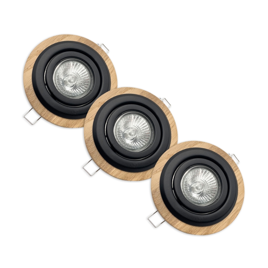 Set med 3 infällda takspotar TOBBY 1xGU10/20W/230V Ø 11,5 cm ek/svart