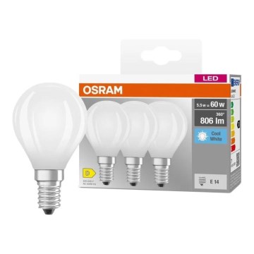 Set med 3 LED-lampor BASE CLASSIC FILAMENT, E14, 5,9 W, 230 V, 4000 K - Osram