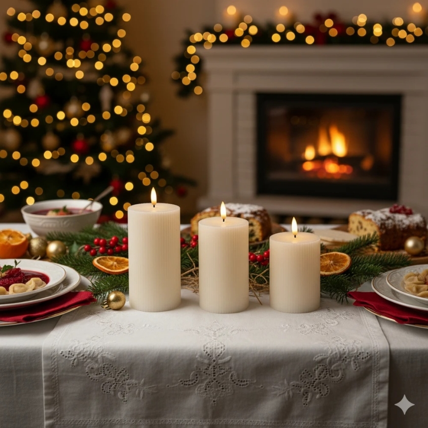 Set med 3 LED-ljus BRILLO LED/3xAAA krämfärgade + fjärrkontroll