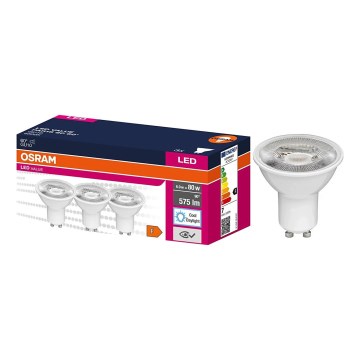Set med 3 LED-reflektorlampor PAR16 GU10, 6,9 W, 230 V, 6500 K, 60° - Osram