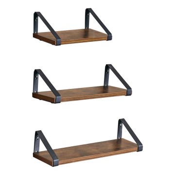Set med 3 vägghyllor SHELFY, brun/svart