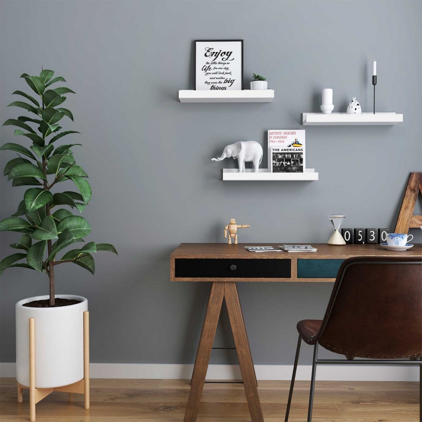 Set med 3 vita vägghyllor SHELFY