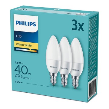 Set med 3x LED-lampa Philips E14/5,5W/230V 2700K