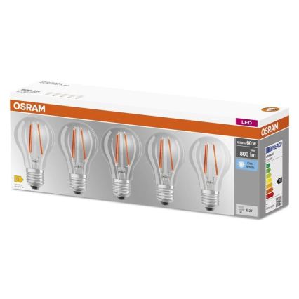 Set med 5 LED-lampor BASE CLASSIC FILAMENT A60 E27/7W/230V 4000K - Osram