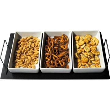 Set med skålar och bricka TORO, 3 delar, i keramik och trä