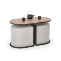 Set med soffbord NILDO 90x45 cm + 2 pallar, brun/grå