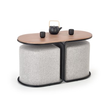Set med soffbord NILDO 90x45 cm + 2 pallar, brun/grå