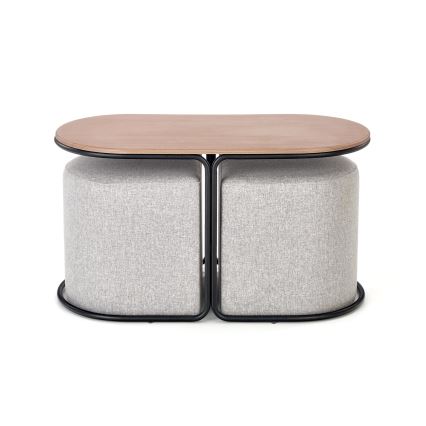Set med soffbord NILDO 90x45 cm + 2 pallar, brun/grå