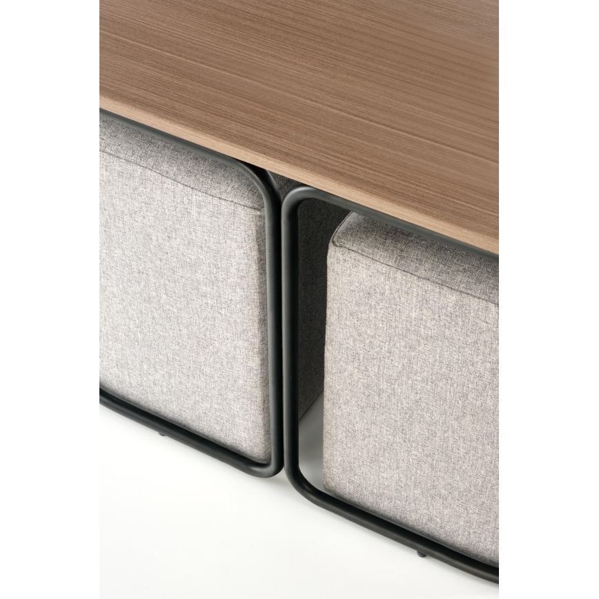 Set med soffbord NILDO 90x45 cm + 2 pallar, brun/grå