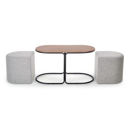 Set med soffbord NILDO 90x45 cm + 2 pallar, brun/grå