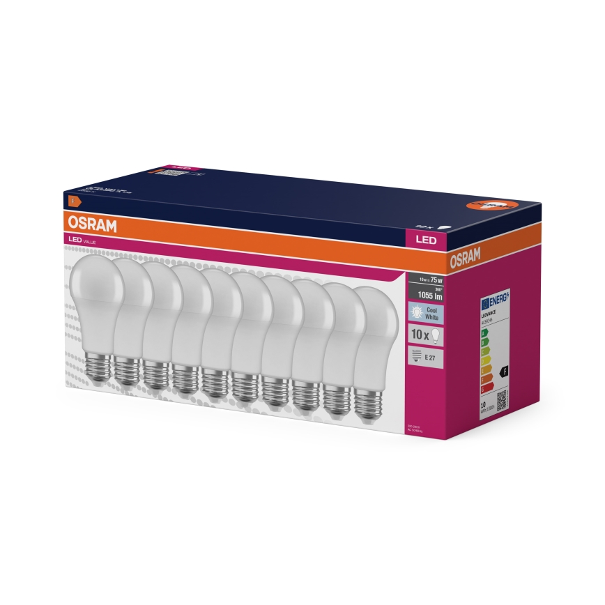 Set om 10 LED-lampor CLASSIC A75 E27/10W/230V 4000K - Osram
