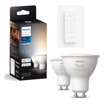 Set om 2 dimbara LED-lampor Philips Hue WHITE AMBIANCE GU10/4,2W/230V 2200-6500K + dimmer
