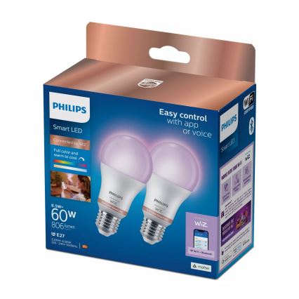 Set 2x dimbara LED RGB-lampor Philips SMART A60 E27/8,5W/230V 2200-6500K