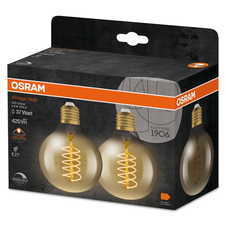 Set om 2 dimbara LED-lampor VINTAGE FILAMENT E27/4,8W/230V 2200K - Osram