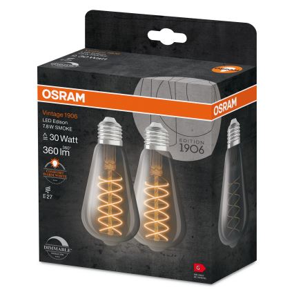 Set om 2 dimbara LED-lampor, vintage filament, E27-sockel, 4,8W, 230V, 2200K - Osram