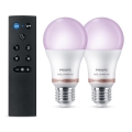 Set om 2 dimbara LED RGB-lampor Philips SMART A60 E27/8,5W/230V 2200-6500K + fjärrkontroll