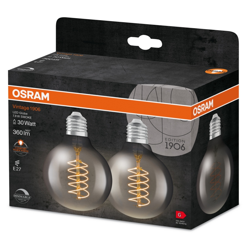 Set om 2 LED-dimbara vintage filament-glödlampor E27/7,8W/230V 1800K - Osram