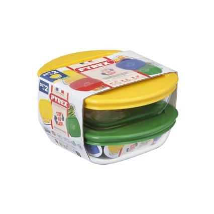 Set om 2 Pyrex glasbehållare för livsmedel, 0,3 l