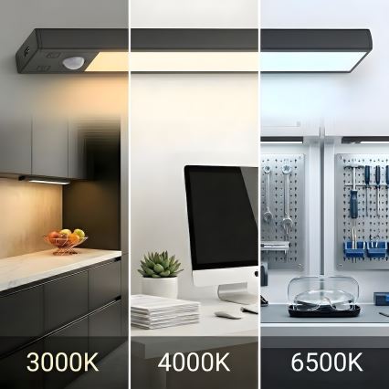 Set om 2 uppladdningsbara LED-möbellampor med rörelse- och skymningssensor VIRO LED/1W/3,7V 800 mAh 3000/4000/6500K 20 cm svart