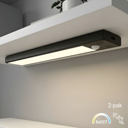 Set om 2 uppladdningsbara LED-möbellampor med rörelse- och skymningssensor VIRO LED/1W/3,7V 800 mAh 3000/4000/6500K 20 cm svart