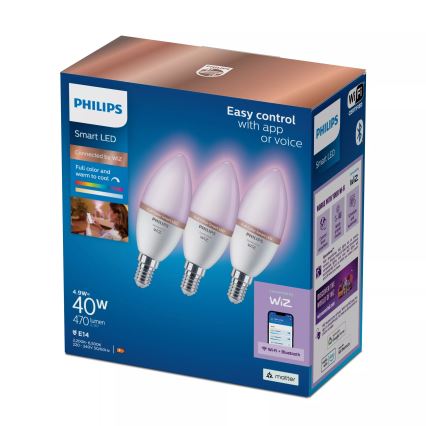 Set om 3 RGB-dimbara LED-lampor Philips SMART C37 E14/4,9W/230V 2200-6500K CRI 90