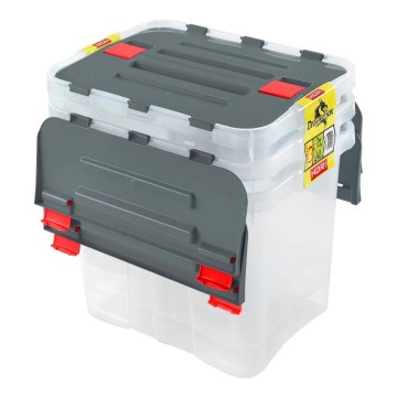 Set om 3 förvaringsboxar DRAGON 24 l grå/genomskinlig